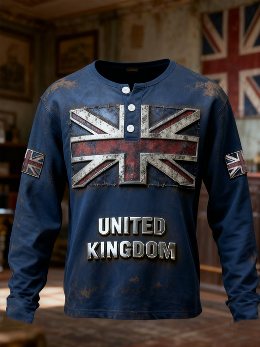 Men's Men's Vintage UK Flag Print Casual Long Sleeve T-Shirt