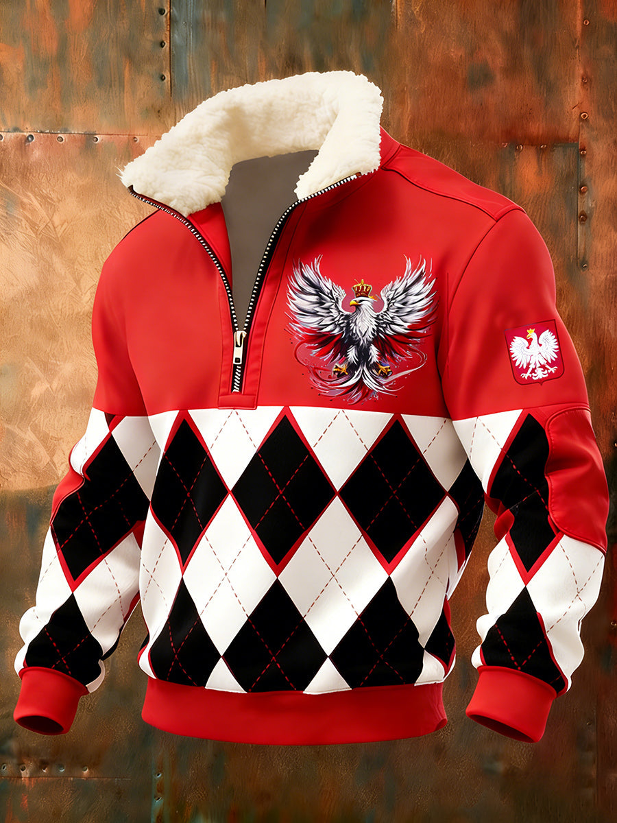 Męska polska sztuka retro casualowa gruba futrzana bluza z kołnierzem