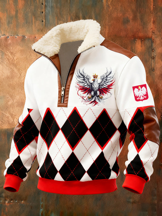 Męska polska sztuka retro casualowa gruba futrzana bluza z kołnierzem