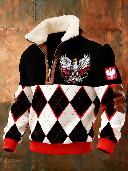 Męska polska sztuka retro casualowa gruba futrzana bluza z kołnierzem