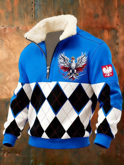 Męska polska sztuka retro casualowa gruba futrzana bluza z kołnierzem