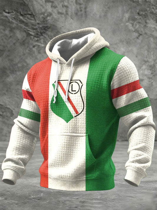 Retro Polski Warszawa Klub Patchwork Casual Bluza z kapturem