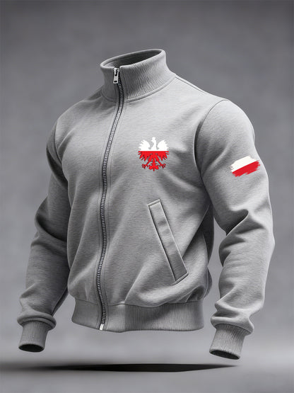 Męska moda vintage Casual Stand Collar Bluza z zamkiem błyskawicznym