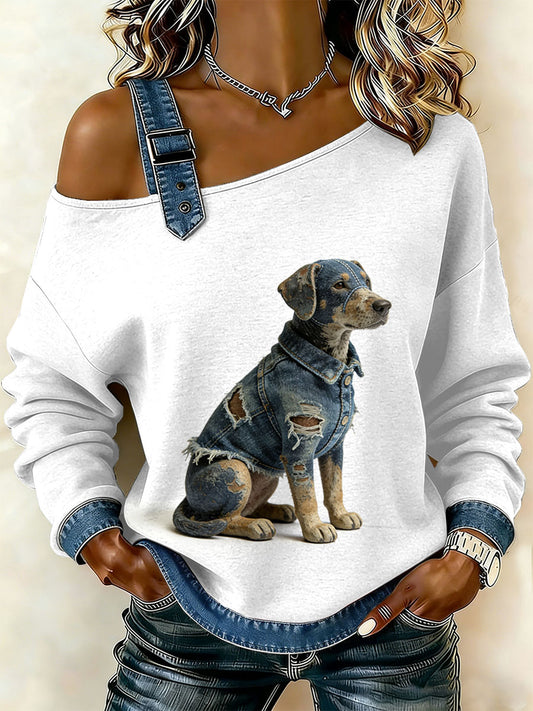 Damska bluza z motywem patchworku w stylu vintage dla psa