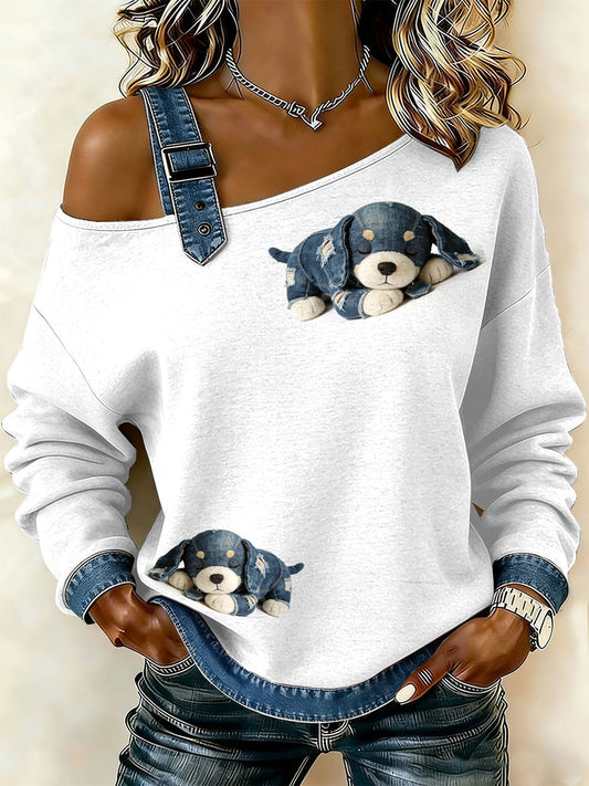 Damska bluza z motywem patchworku w stylu vintage dla psa