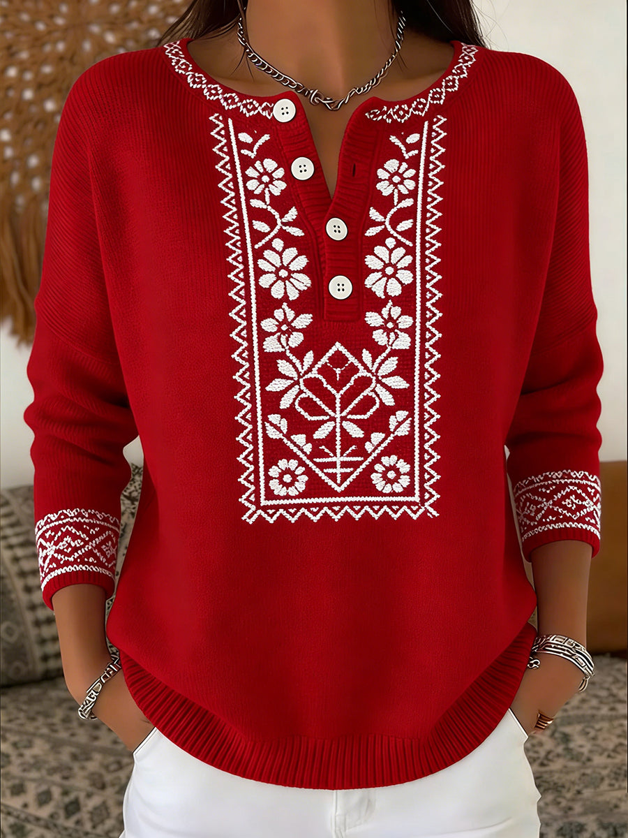 Damski Vintage Polski Flaga Nadruk Casual I Wygodny Sweter