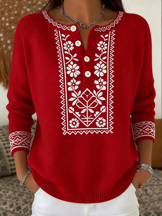 Damski Vintage Polski Flaga Nadruk Casual I Wygodny Sweter