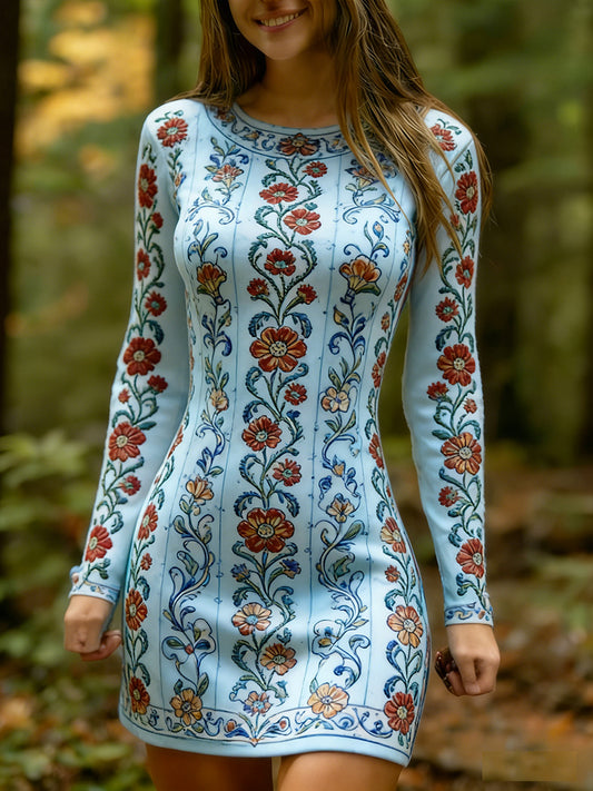 Damski styl etniczny w stylu vintage z kwiatowym nadrukiem Wygodna i elegancka sukienka