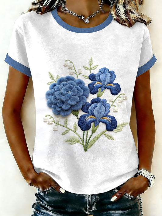 Damska koszulka z krótkim rękawem w kwiatowy wzór w stylu retro