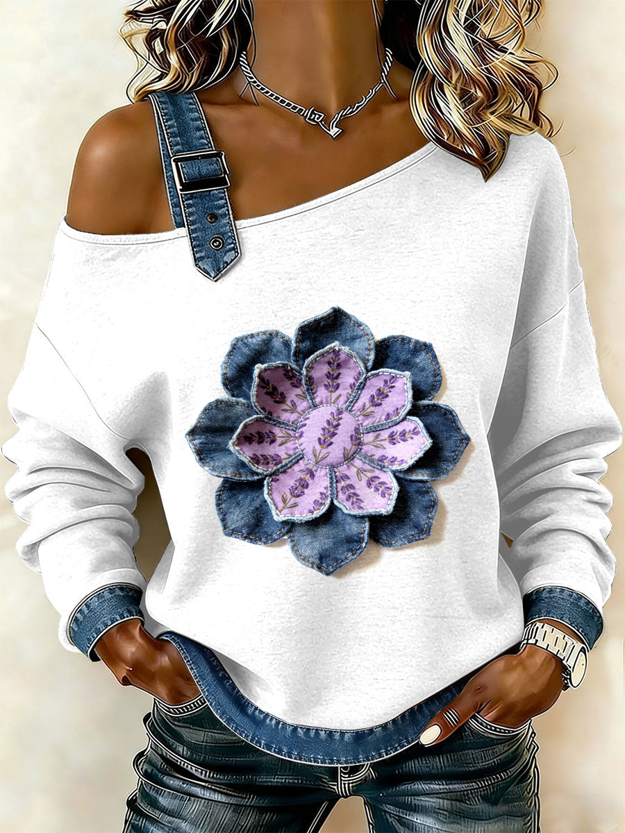 Damska bluza z motywem patchworku w kwiatowy wzór w stylu retro