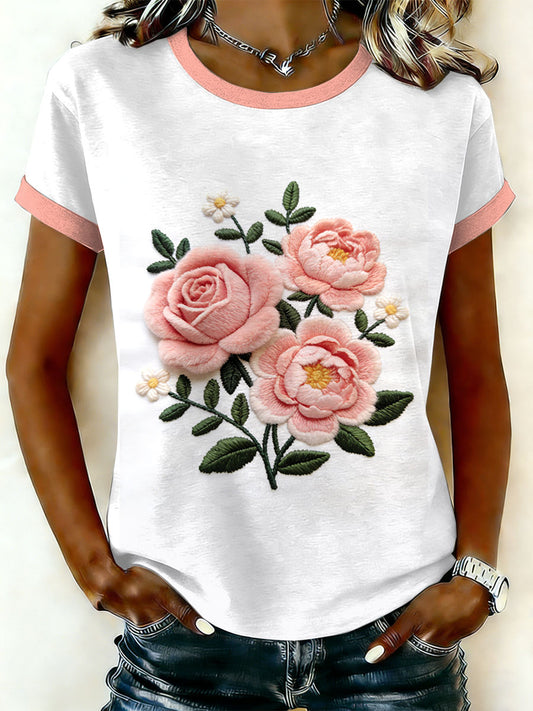 Damska koszulka z krótkim rękawem w kwiatowy wzór w stylu retro