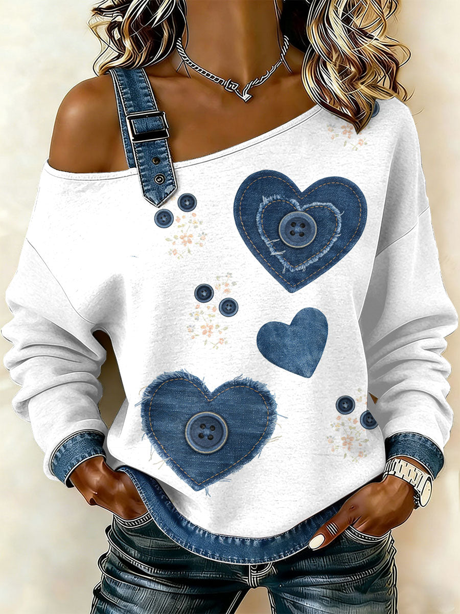 Damska bluza z motywem patchworku w stylu retro z kwiatowym sercem