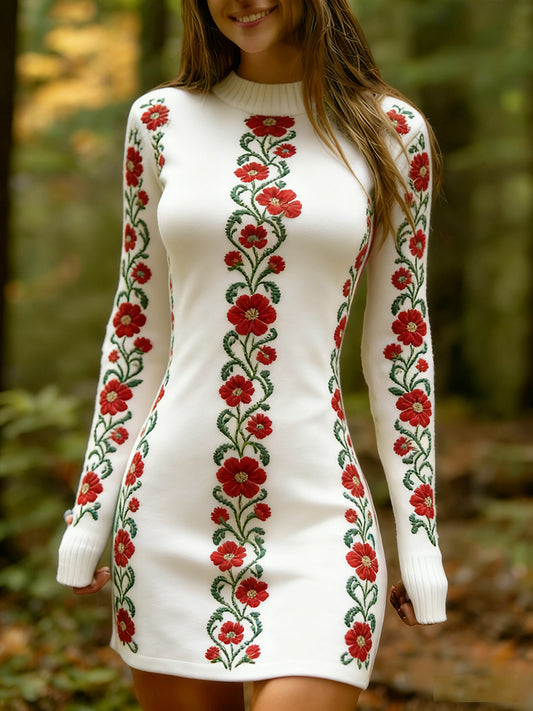 Damski styl etniczny w stylu vintage z kwiatowym nadrukiem Wygodna i elegancka sukienka