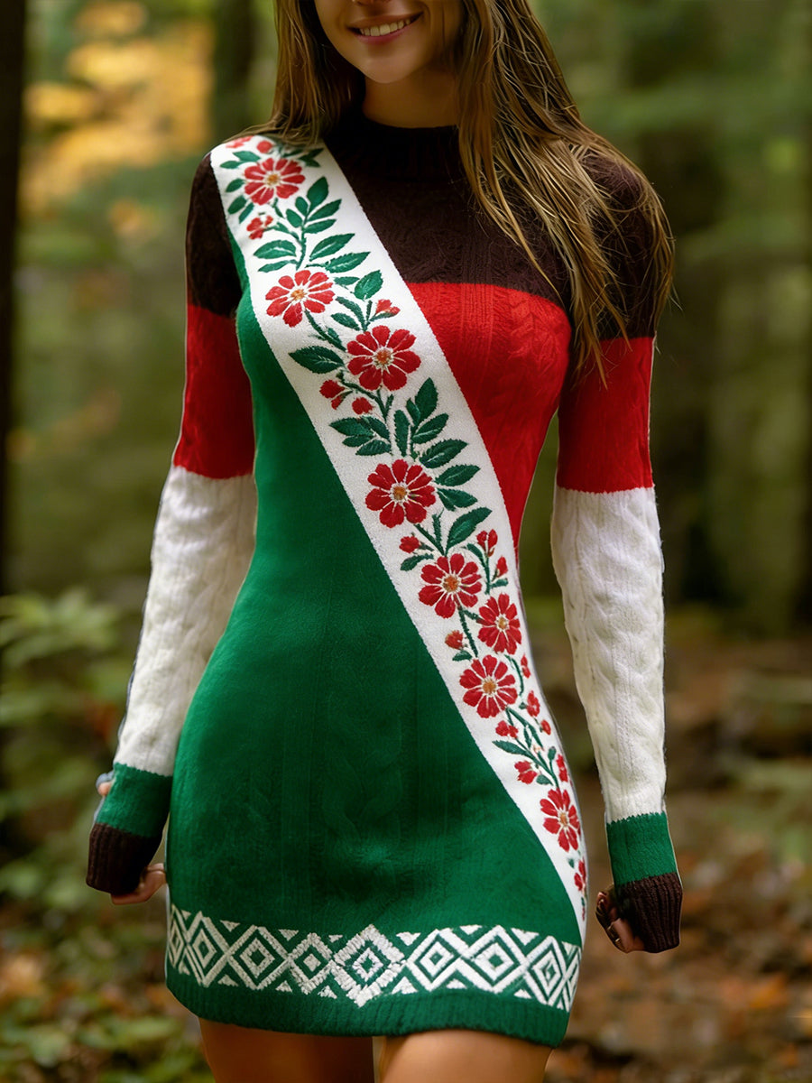 Damski styl etniczny w stylu vintage z kwiatowym nadrukiem Wygodna i elegancka sukienka