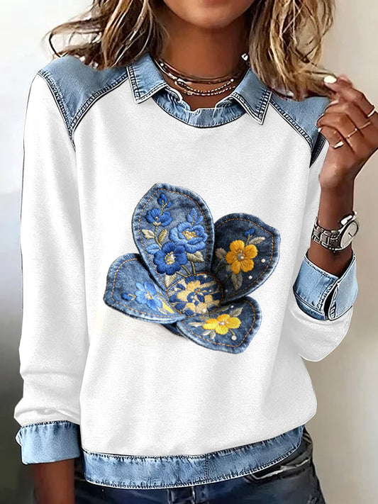 Damska bluza w stylu retro w kwiatowy wzór patchwork