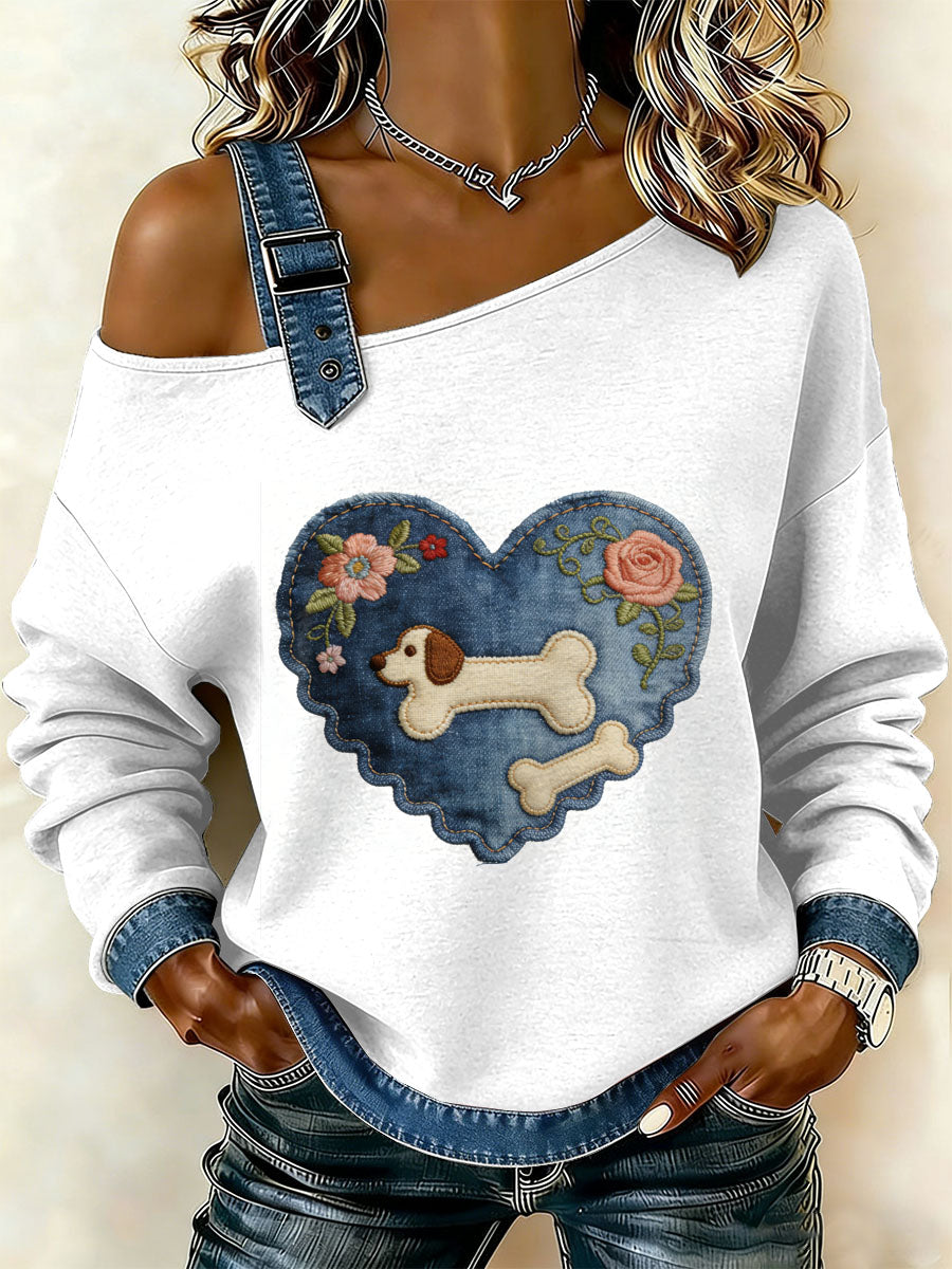 Damska bluza w stylu vintage z motywem serca i kwiatowym na co dzień