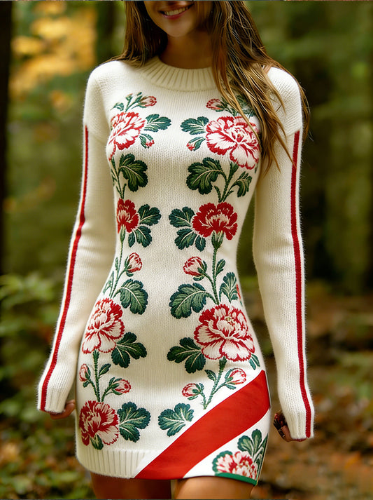 Damski styl etniczny w stylu vintage z kwiatowym nadrukiem Wygodna i elegancka sukienka