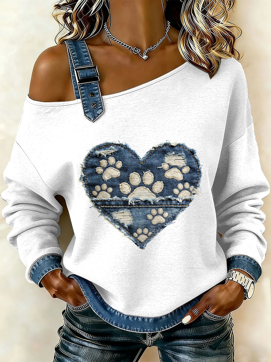 Damska koszulka z motywem serca i psa z nadrukiem w stylu vintage