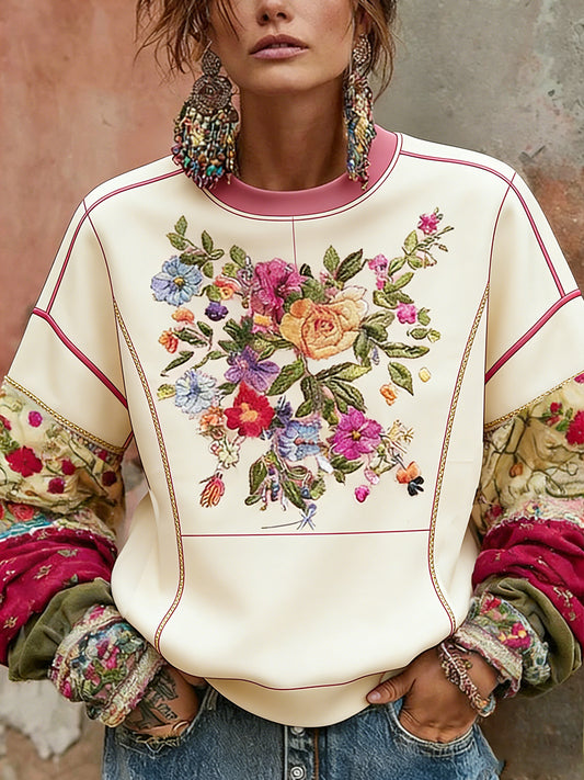 Damska bluza w stylu vintage z rakiem piersi z kwiatowym nadrukiem i wygodnym dopasowa niem.