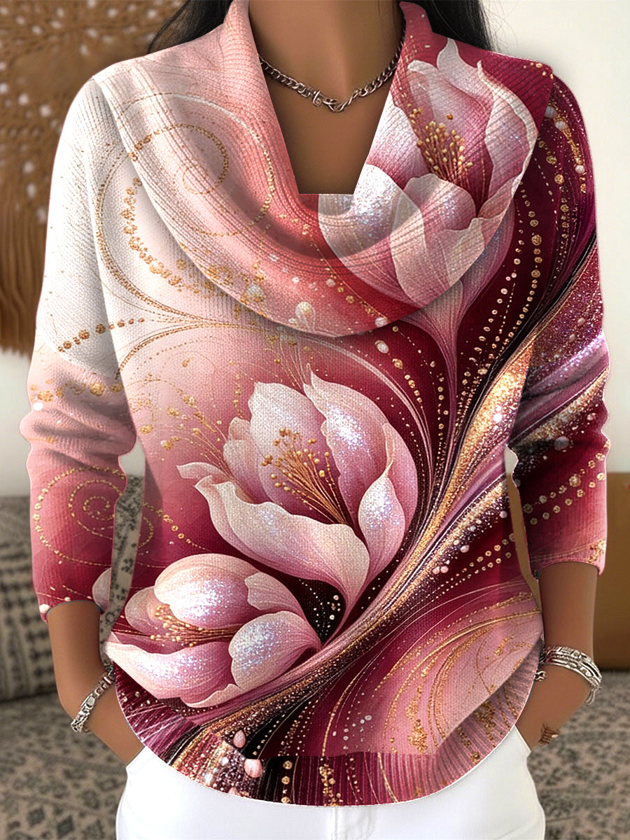 Damski brokat kwiatowy nadruk różowy imitacja sweter