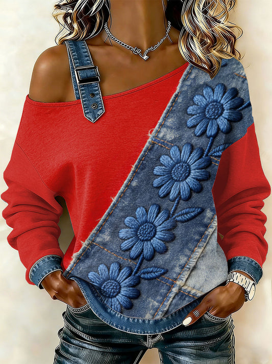 Damska bluza z motywem patchworku w kwiatowy wzór w stylu retro