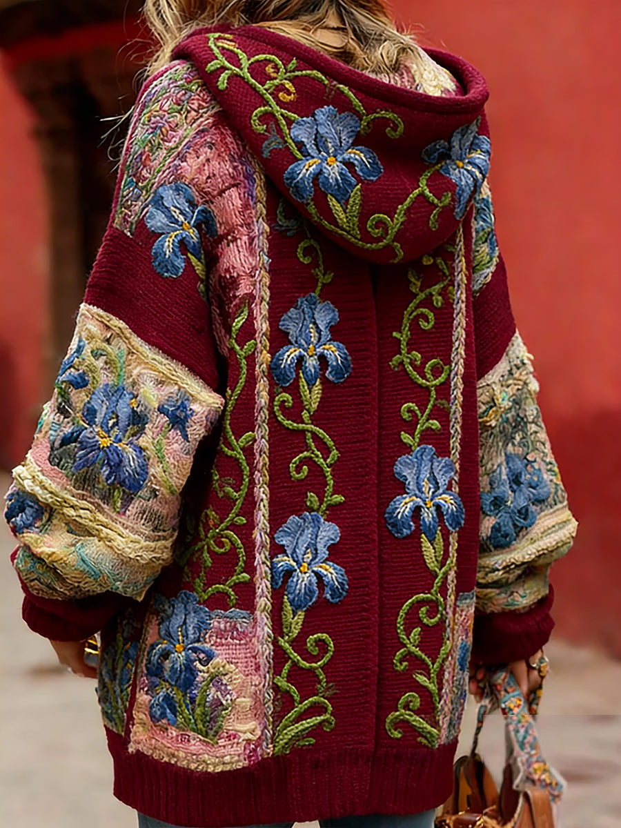 Damski styl vintage świadomość raka piersi z motywem kwiatowy wzór na guziki wygodny sweter z kapturem