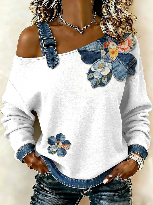 Damska bluza z motywem patchworku w kwiatowy wzór w stylu retro