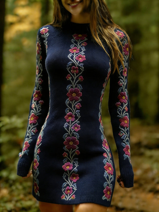 Damski styl etniczny w stylu vintage z kwiatowym nadrukiem Wygodna i elegancka sukienka