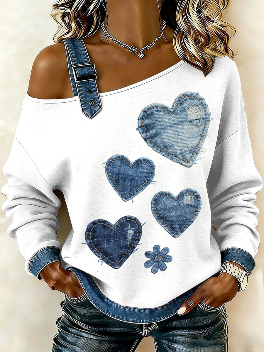 Damska bluza z motywem patchworku w stylu retro z kwiatowym sercem