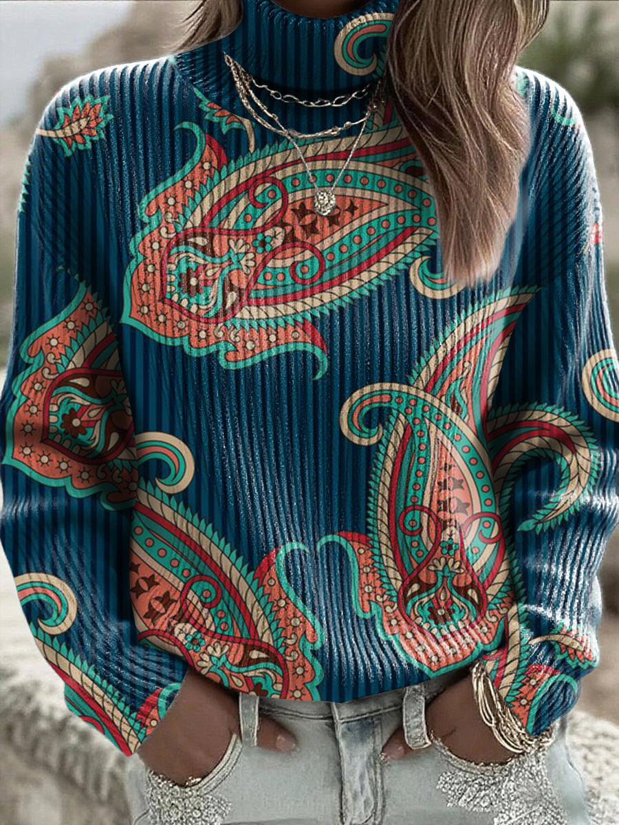Damski sweter golfowy z nadrukiem kwiatowym w stylu Graffiti Paisley