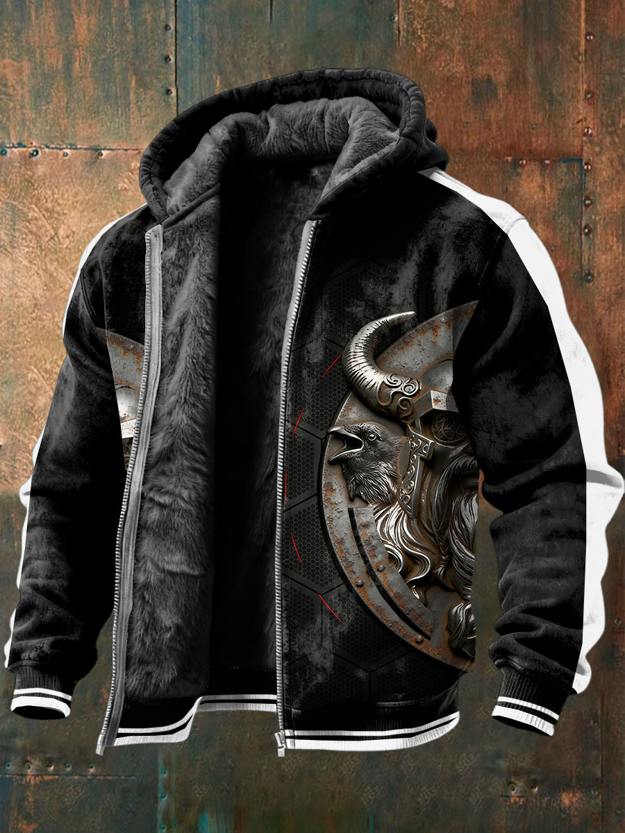 Męska polska kurtka z nadrukiem rycerskim Czarna polarowa kurtka