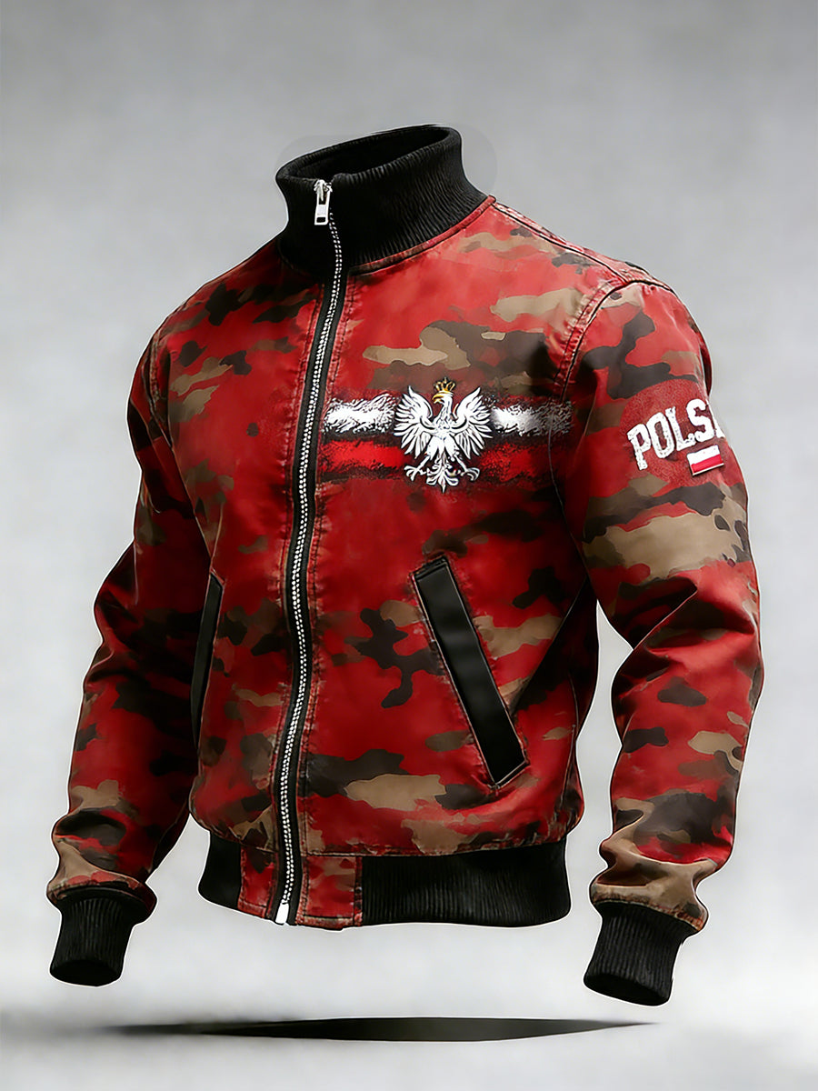 Męski Vintage Polski Art Print Casual I Wygodna Kurtka