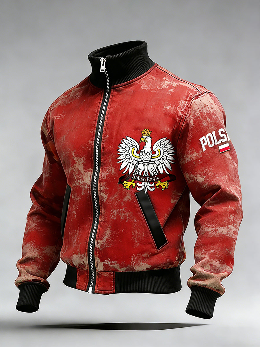 Męski Vintage Polski Art Print Casual I Wygodna Kurtka