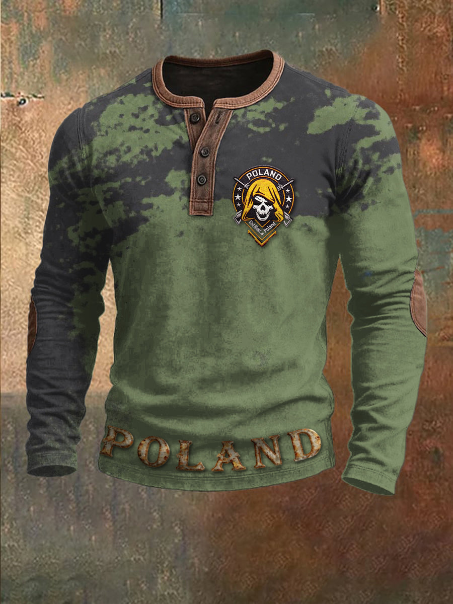 Męska polska czaszka z nadrukiem patchworkowa wojskowo-zielona bluza