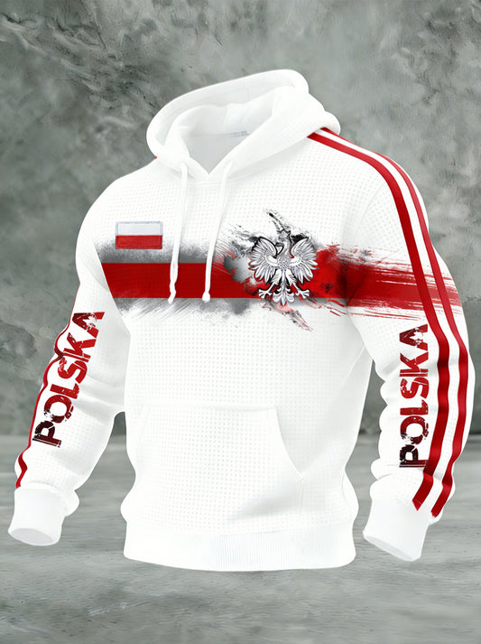 Wygodna bluza z kapturem w stylu retro z polską flagą na co dzień