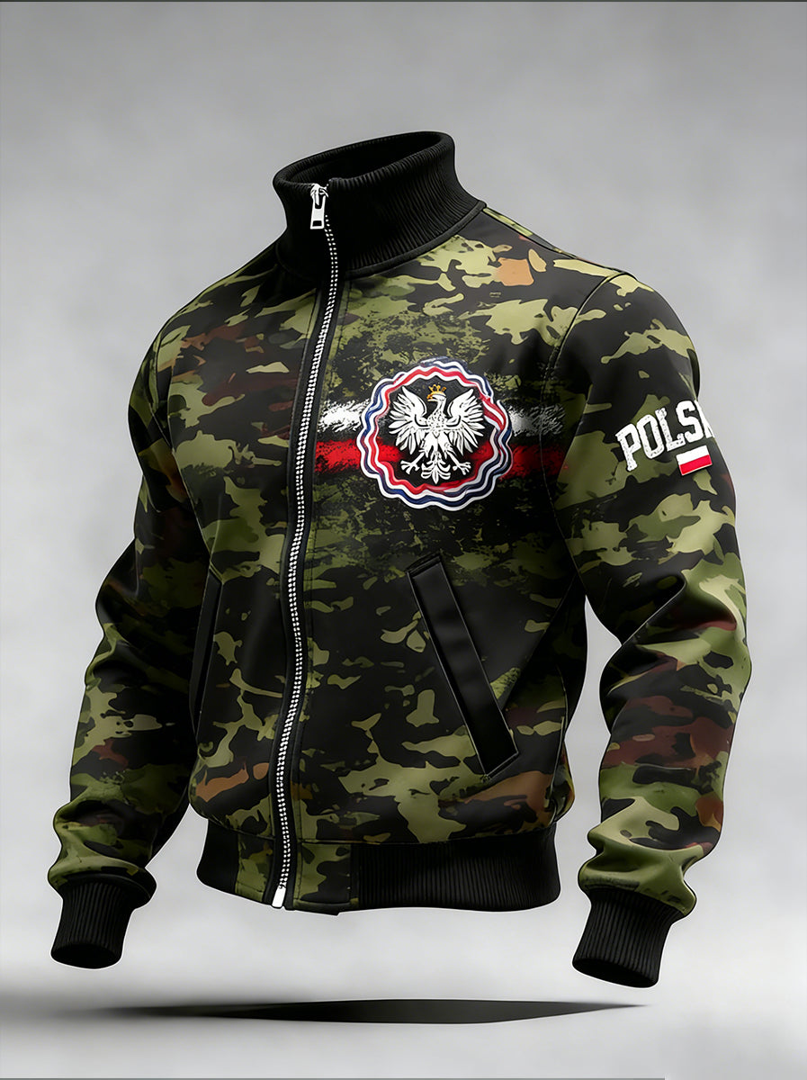 Męski Vintage Polski Art Print Casual I Wygodna Kurtka