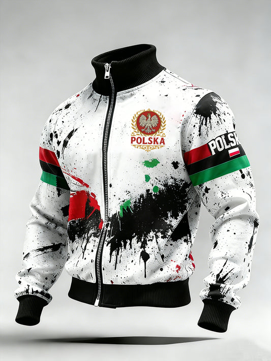 Męski Vintage Polski Art Print Casual I Wygodna Kurtka