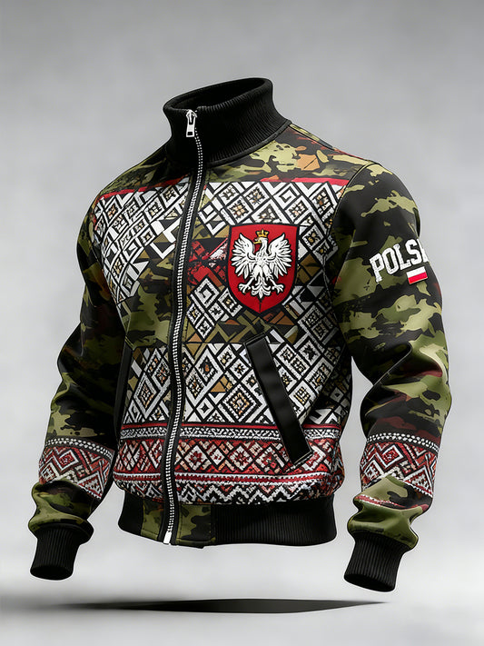 Męski Vintage Polski Art Print Casual I Wygodna Kurtka