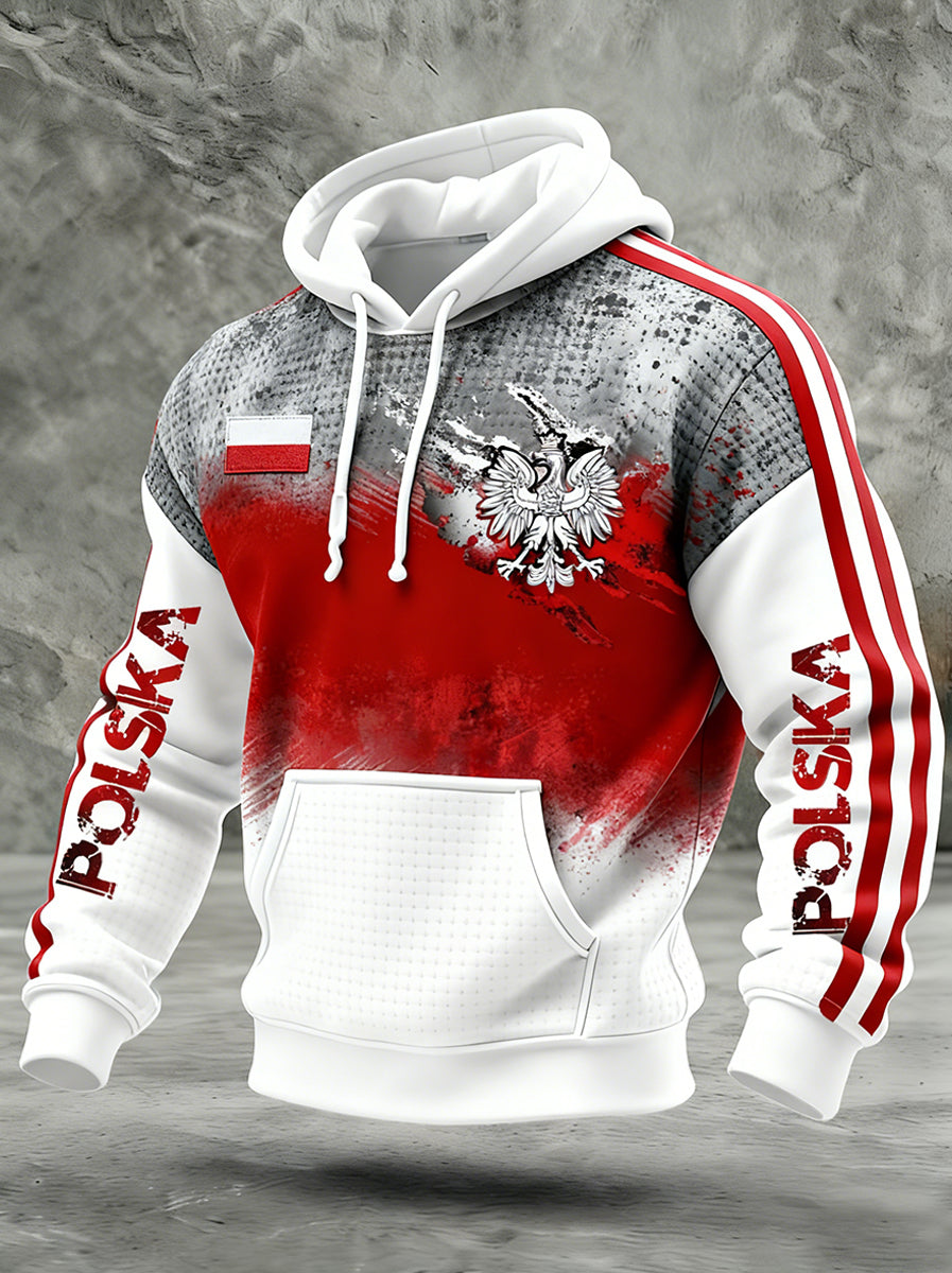 Wygodna bluza z kapturem w stylu retro z polską flagą na co dzień