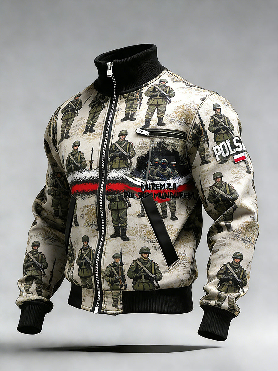 Męski Vintage Polski Art Print Casual I Wygodna Kurtka