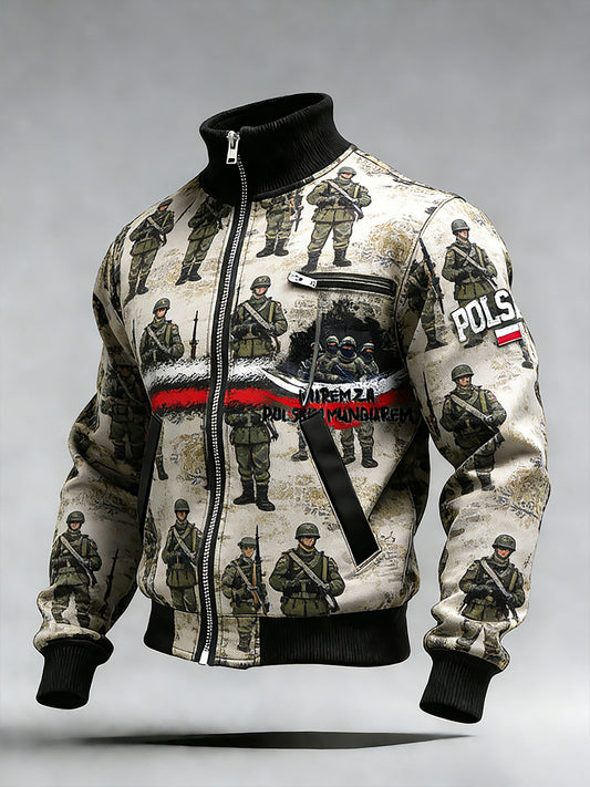 Męski Vintage Polski Art Print Casual I Wygodna Kurtka