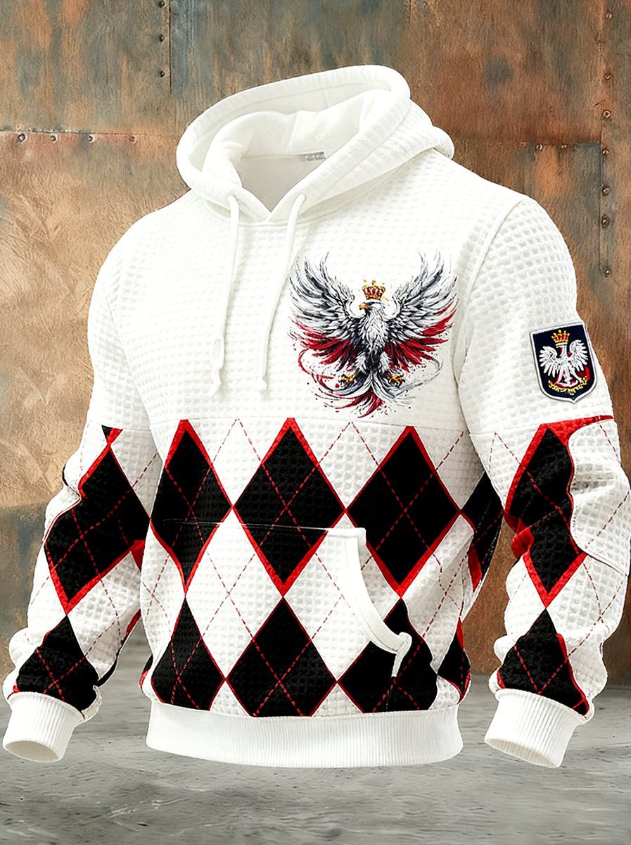 Wygodna bluza z kapturem w stylu retro z polską flagą na co dzień