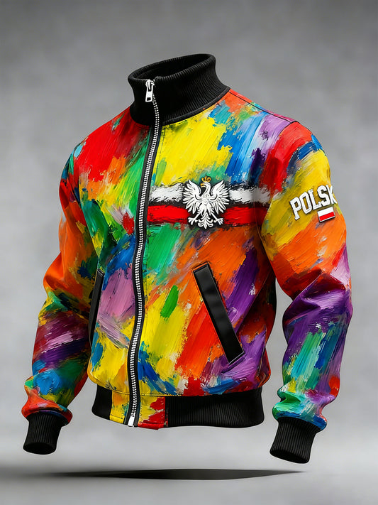 Męski Vintage Polski Art Print Casual I Wygodna Kurtka