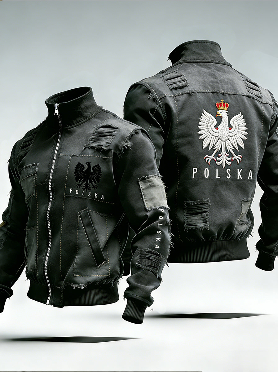 Męski Vintage Polski Art Print Casual I Wygodna Kurtka