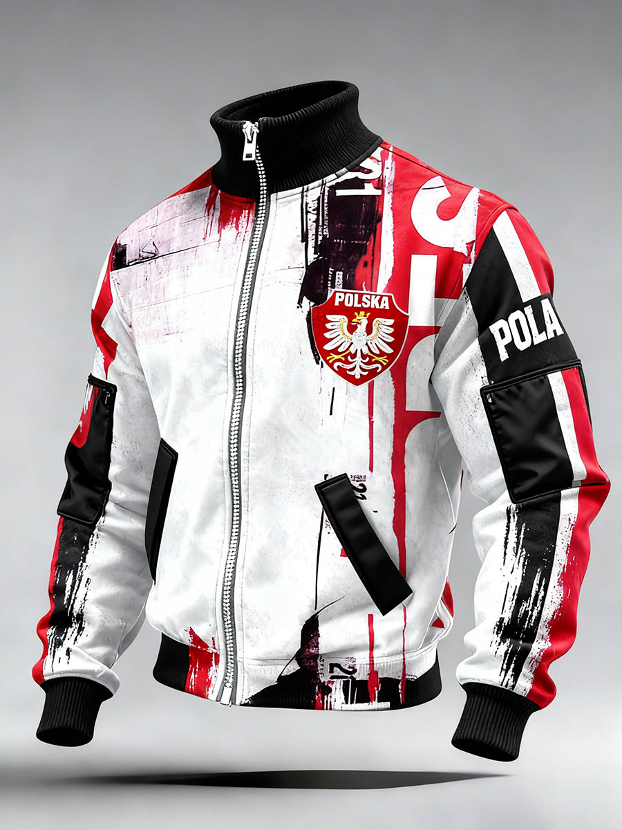 Męski Vintage Polski Art Print Casual I Wygodna Kurtka