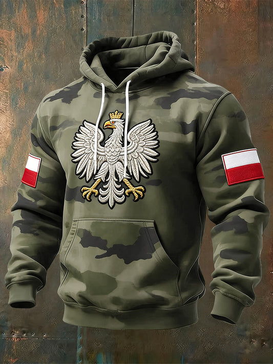 Retro Polski Orzeł Flaga Camo Casual Bluza z kapturem