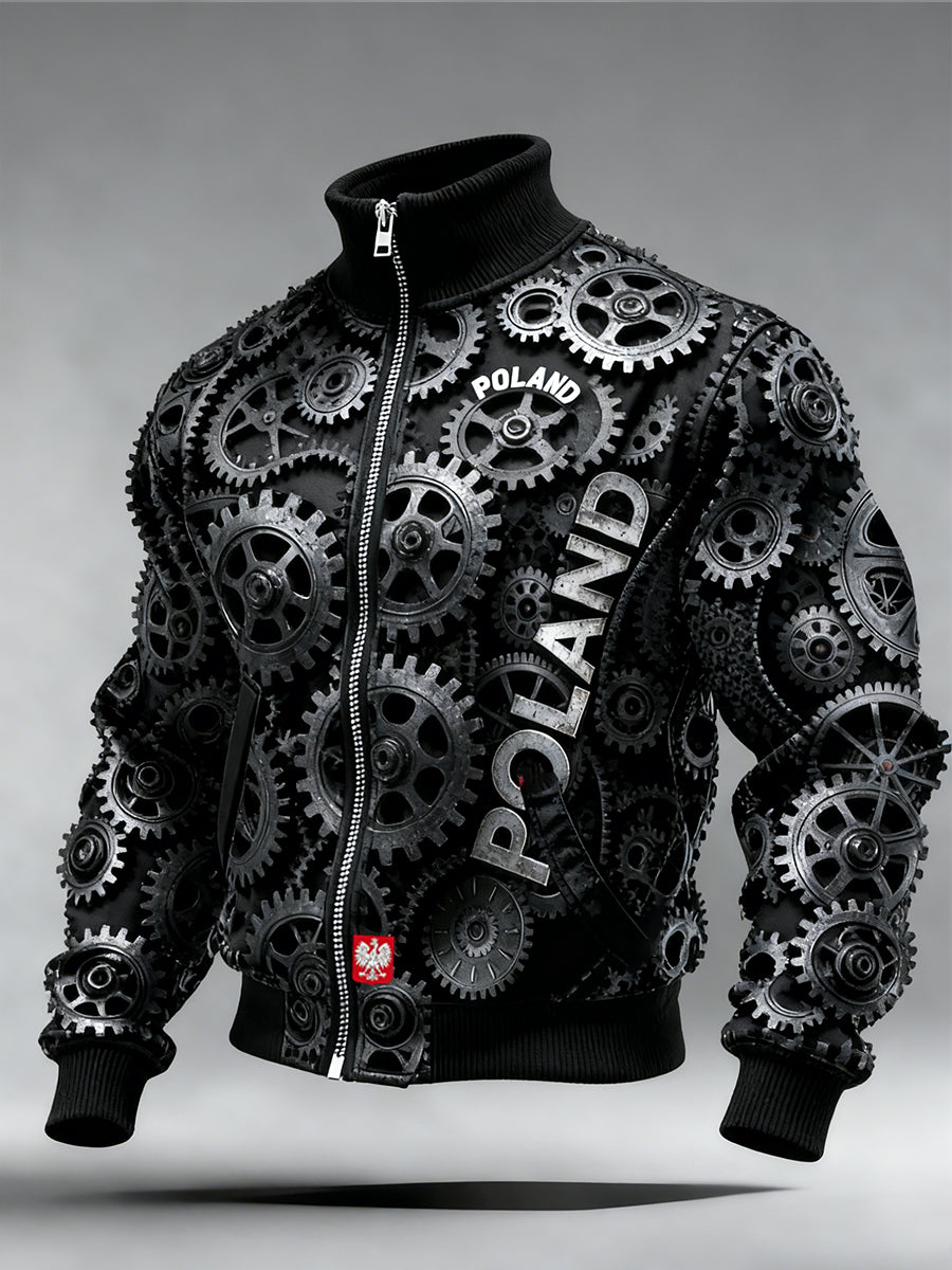 Męski Vintage Polski Art Print Casual I Wygodna Kurtka