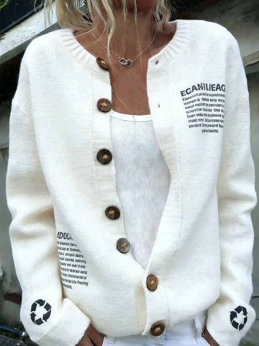 Damski vintage polski ekologiczny nadruk wygodny kardigan