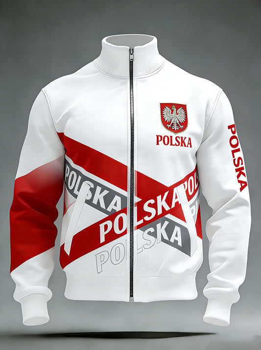 Męski Vintage Polski Art Print Casual I Wygodna Kurtka