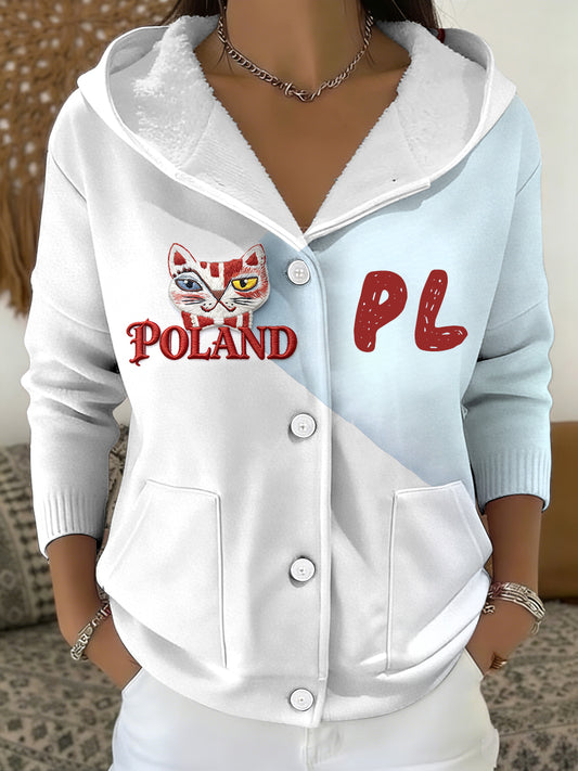 Damska polska bluza z uroczy kot biała patchworkowa kurtka